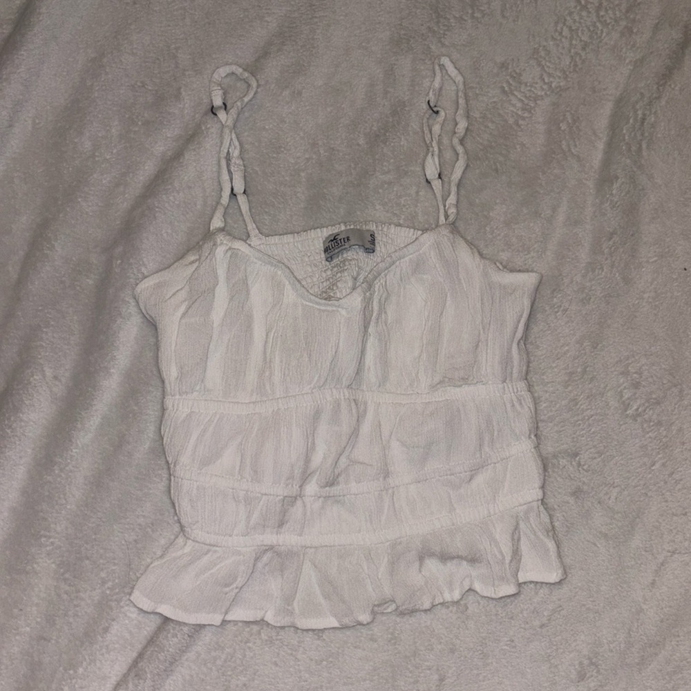 Hollister White Ruffled Tank Top Adjustable Straps